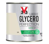 V33 Peinture multi-supports monocouche Laque Glycéro satin, Lin 0,5L | Tendu impeccable, Adhérence directe, Multi-supports, Intérieur-Extérieur, Haute résistance taches et chocs