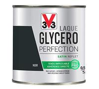V33 Peinture multi-supports monocouche Laque Glycéro satin, Noir 0,5L | Tendu impeccable, Adhérence directe, Multi-supports, Intérieur-Extérieur, Haute résistance taches et chocs
