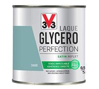 V33 Peinture multi-supports monocouche Laque Glycéro satin, Sauge, 0,5 L | Tendu impeccable, Adhérence directe, Multi-supports, Intérieur-Extérieur, Haute résistance taches et chocs