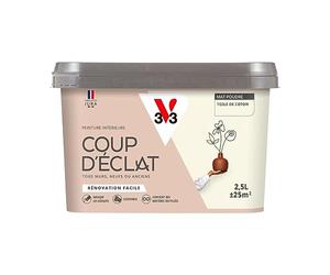 V33 Peinture murale intérieure Coup d'Éclat® Toile de coton Mat Poudré 2,5L | Tous murs neuf ou anciens, Rénovation facile, Masque les défauts, Lessivable, Contient des matières recy s