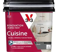 V33 Peinture Rénovation Perfection® Cuisine Ardoise Satin 750ml | Haute Résistance taches et Chocs - Ultra-Lessivable - Meuble - Crédence - Plan de travail