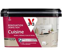 V33 Peinture Rénovation Perfection® Cuisine Café Crème Mat - 2L | Haute Résistance taches et Chocs - Ultra-Lessivable - Meuble - Crédence - Plan de travail