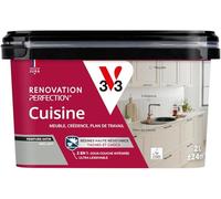V33 Peinture Rénovation Perfection® Cuisine Gris Loft Satin - 2L | Haute Résistance taches et Chocs - Ultra-Lessivable - Meuble - Crédence - Plan de travail
