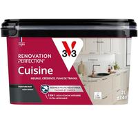 V33 Peinture Rénovation Perfection® Cuisine Noir Smoky Mat - 2L | Haute Résistance taches et Chocs - Ultra-Lessivable - Meuble - Crédence - Plan de travail