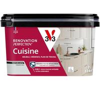 V33 Peinture Rénovation Perfection® Cuisine Tendre Gris Satin - 2L | Haute Résistance taches et Chocs - Ultra-Lessivable - Meuble - Crédence - Plan de travail