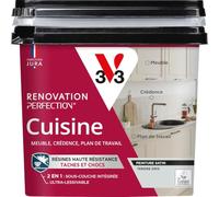V33 Peinture Rénovation Perfection® Cuisine Tendre Gris Satin 750ml | Haute Résistance taches et Chocs - Ultra-Lessivable - Meuble - Crédence - Plan de travail