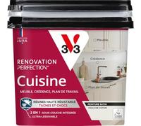 V33 Peinture Rénovation Perfection® Cuisine Voile de Coton Satin 750ml | Haute Résistance taches et Chocs - Ultra-Lessivable - Meuble - Crédence - Plan de travail