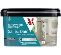 V33 Peinture Rénovation Perfection® Salle de Bain Bleu Pétrole Satin 2L | Haute Adhérence - Barrière Hydrofuge - Sous-Couche intégrée - Ecolabel - Faïence - Meuble - Plan Vasque