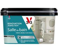 V33 Peinture Rénovation Perfection® Salle de Bain Céladon Satin 2L | Haute Adhérence - Barrière Hydrofuge - Sous-Couche intégrée - Ecolabel - Faïence - Meuble - Plan Vasque