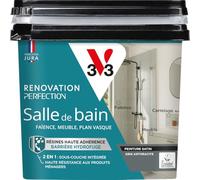 V33 Peinture Rénovation Perfection® Salle de Bain Gris Anthracite Sat 750ml | Haute Adhérence - Barrière Hydrofuge - Sous-Couche intégrée - Ecolabel - Faïence - Meuble - Plan Vasque