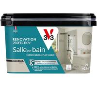 V33 Peinture Rénovation Perfection® Salle de Bain Seigle Satin 2L | Haute Adhérence - Barrière Hydrofuge - Sous-Couche intégrée - Ecolabel - Faïence - Meuble - Plan Vasque