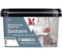 V33 Peinture Rénovation Perfection® Sanitaire Blanc satin - 1L | Haute Adhérence - Lavabo - Baignoire - Bac de Douche
