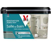 V33 Peinture Salle de Bain - Rénovation Perfection® - Haute Adhérence - Barrière Hydrofuge - Sous-Couche intégrée - Ecolabel - Faïence - Meuble - Plan Vasque - Eucalyptus satin 2L