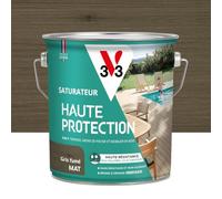 V33 Saturateur bois extérieur Gris fumé mat - Pour terrasses et mobilier de jardin - Haute résistance eau chlorée, UV et graisse - Sans essuyage et non glissant - Résine d'origine végétale - 2,5L