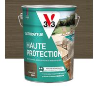 V33 Saturateur bois extérieur Gris fumé mat - Pour terrasses et mobilier de jardin - Haute résistance eau chlorée, UV et graisse - Sans essuyage et non glissant - Résine d'origine végétale - 5L
