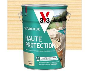 V33 Saturateur bois extérieur Naturel mat - Pour terrasses et mobilier de jardin - Haute résistance eau chlorée, UV et graisse - Sans essuyage et non glissant - Résine d'origine végétale - 5L