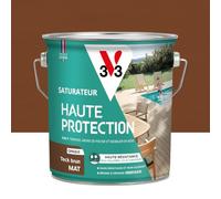 V33 Saturateur bois extérieur Teck brun mat - Pour terrasses et mobilier de jardin - Haute résistance eau chlorée, UV et graisse - Sans essuyage et non glissant - Résine d'origine végétale - 2,5L