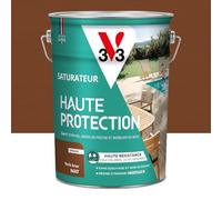 V33 Saturateur bois extérieur Teck brun mat - Pour terrasses et mobilier de jardin - Haute résistance eau chlorée, UV et graisse - Sans essuyage et non glissant - Résine d'origine végétale - 5L
