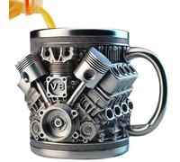 V8 Gobelet en acier inoxydable 3D design moteur 300 ml en acier inoxydable créatif rétro avec anse isolée - Gobelet à eau pour la maison, le studio, les voyages pour les amateurs de voiture et les