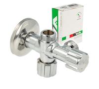 VA Albertoni Robinet équerre double 1/2" (DN 15) avec 2 sorties 1/2" verrouillable individuellement - Laiton chromé - D445694