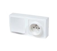 Va-et-vient + prise 2P+T vertical saillie complet- blanc - Blok DEBFLEX