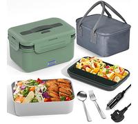 Vabaso Boîte à déjeuner électrique de 100 W avec compartiments à fruits, boîte à déjeuner chauffante pour adultes avec sac à déjeuner isotherme, grande capacité de 1,8 l, récipient 304 SS, étanche,