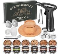 Vabaso Kit fumoir à whisky avec torche (sans butane) | Copeaux de bois à 6 saveurs, kit de fumoir à cocktail à l'ancienne, cadeau de Noël éléphant blanc pour adultes, hommes, papa