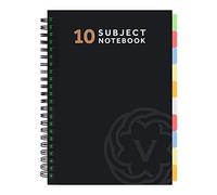 VABE UK Cahier à matières A4 avec 10 intercalaires - Cahier à spirale ligné de 300 pages (150 feuilles) - Bloc d'écriture 100 g/m² - Grand cahier ligné A4 avec couverture laminée mate épaisse (lot de