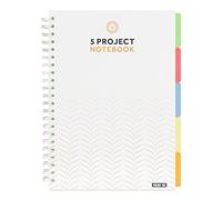 VABE UK Cahier de projet A4 - 5 intercalaires - 200 pages (100 feuilles) - Papier ligné blanc 100 g/m² - Couverture épaisse mate plastifiée (blanc)