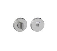 Vachette Jeu de Rosaces de fonction Linox et Ovalis - Version à Condamnation à voyant Porte de Salle de bain/WC - Diamètre 52mm, Entraxe 38mm - Fixation Invisible - en Acier - Garantie 2 Ans - Inox