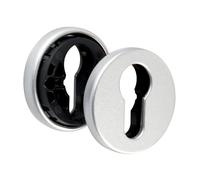 Vachette Jeu de Rosaces Rondes Ø48mm RIVIERA, BERCY, GOLF, ORCA, PARAPHE - Clé L pour Porte de Chambre et de Bureau - Fixation Invisible - en Aluminium - Garantie 10 Ans - Finition Argent