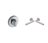 Vachette - Jeu de Rosaces Rondes INOX/LAGON + Poignée de porte Linox 493 - Clé L pour Porte de Chambre/Bureau + Béquille Coudée sur Rosace Ronde - en Acier Inoxydable - Garantie 10 ans