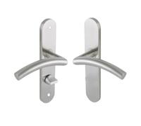 Vachette LINOX 494 Set de Poignée de Porte sur Grande Plaque - Béquille Virgule - Condamnation - Porte de Salle de Bain et WC - Pose Facile - Garantie 2 ans - Acier Inoxidable