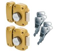 Vachette Lot de 2 Verrous de porte Bouton/Cylindre CYCLOP - Ouverture avec clé identique - Verrou à Bouton intérieur xtérieur - Cylindre ø 23mm, Longueur 45mm, 5 goupilles - 67600MN/SC - 6 clés