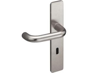 Vachette Set de Poignée de Porte sur Grande Plaque BERCY - Version Clé L pour Chambre et Bureau - Entraxe 195 mm - Système de Pose Facile - Garantie 10 ans - en Aluminium anodisé Argent