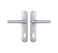Vachette Set de Poignée de Porte sur Grande Plaque MONDIAL - Version Clé L Porte de Chambre/Bureau, Entraxe 165 mm - Système de Pose Facile - en Zamak Résistant - Finition Argent - Garantie 10 Ans