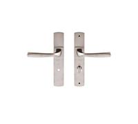Vachette Set de Poignée de Porte sur Grande Plaque MUZE - Version à Condamnation Portes WC/SDB, Entraxe 195 mm - Système de Pose Facile - en Zamak Résistant - Finition Platine - Garantie 10 Ans