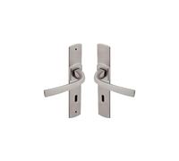 Vachette Set de Poignée de Porte sur Grande Plaque MUZE - Version Clé L, Porte de Chambre, Bureau - Entraxe 195 mm - Système de Pose Facile - Zamak Résistant - Finition Platine - Garantie 10 Ans