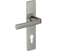 Vachette Set de Poignée de Porte sur Plaque KAZA - Version Clé I pour Porte Palière, Entraxe 165 mm - Pose Facile - en Aluminium - Argent - Garantie 10 Ans