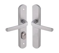 Vachette Set de Poignée de Porte sur Plaque Sécumax Up - Version Clé I, Entraxe 195 mm - Pose Facile - en Aluminium - Protecteur de Cylindre Inox Ajustable de 5 mm - Anodisé Argent - Garantie 10 Ans