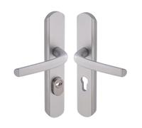 Vachette Set de Poignée de Porte sur Plaque Sécumax - Version Clé I, Entraxe 195 mm - Pose Facile - en Aluminium - Protecteur de Cylindre Inox Ajustable de 5 mm - Anodisé Argent - Garantie 10 Ans