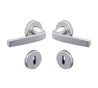 Vachette Set de Poignée de Porte sur Rosaces Ø 52 mm Logio - Version Clé L pour Porte de Chambre et de Bureau - Matériau Aluminium Résistant - Garantie 10 ans - Finition Argent