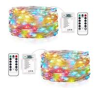 Vacoulery 2 x Guirlande Lumineuse à Pile, 10M 100LEDs Guirlande Led Exterieure Mini Led à Pile avec 8 Modes pour Decoration Noël Intérieur de Lumière Chambre Mariage Soirée Jardin, Coloré