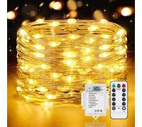 Vacoulery Guirlande LED à Pile 1 Pièce 12M 120LED Guirlande Lumineuse Pile 8 Modes Guirlandes Lumineuse LED avec Minuterie et Télécommande pour Chambre Terrasse Intérieure Extérieure Décoration