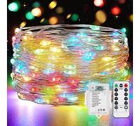 Vacoulery Guirlande LED à Pile 1 Pièce 12M 120LEDs Guirlande Lumineuse Pile 8 Modes Guirlandes Lumineuse LED avec Minuterie et Télécommande pour Chambre Terrasse Intérieure Extérieure Décoration
