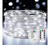 Vacoulery Guirlande Lumineuse LED avec Minuterie, 1 Pack 10M 10LED Guirlande Lumineuse à Piles Etanche Lumière Guirlandes 8 Modes Décoration Intérieur pour Chambre Mariage Soirée Jardin, Blanc Froid