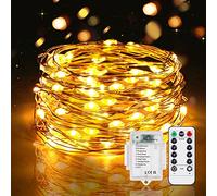 Vacoulery Guirlande Lumineuse LED avec Minuterie, 1 Pack 5M 50LED Guirlande Lumineuse à Piles Etanche Lumière Guirlande 8 Modes Décoration Intérieur pour Chambre Mariage Soirée Jardin, Blanc Chaud
