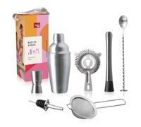 Vacu Vin Cocktail Set Plus - Kit de barman 7 pièces avec outils en acier inoxydable - Comprend Shaker, doseur doseur, pilon, passoire, bec verseur, tamis et cuillère de bar - Passe au lave-vaisselle