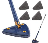 Vadrouille de Nettoyage Réglable Rotative à 360°, Triangular Mop avec Compression Automatique de l'eau (Bleu+4 PCS chiffon)