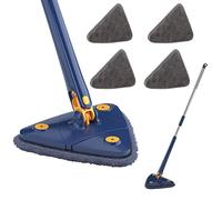 Vadrouille de Nettoyage Réglable Rotative à 360°, Triangular Mop avec Compression Automatique de l'eau, Pour Nettoie Cuisine, Murs, Plafond, Canapé, Coins (Bleu+4 PCS chiffon)